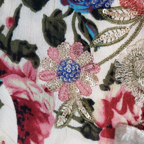 Aratta Silent Journey Floral Print Shirt Sz L Velvet Collar Boho Whimsy Fairy - Picture 11 of 16
